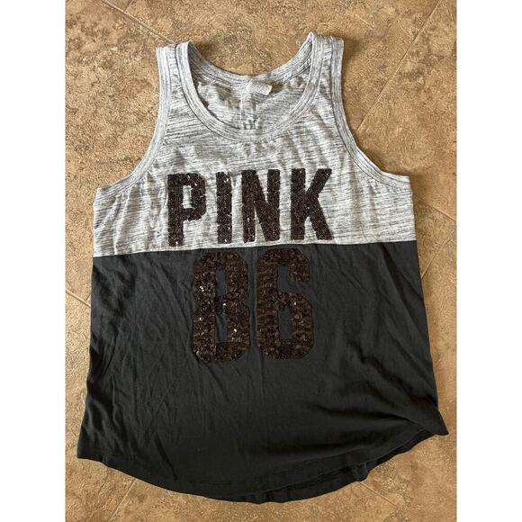 Victoria's Secret Pink gray/black with sequins tank top, women's size L - Picture 2 of 8